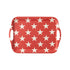 16.5" 11.5" red with white stars reusable bamboo tray on white background.