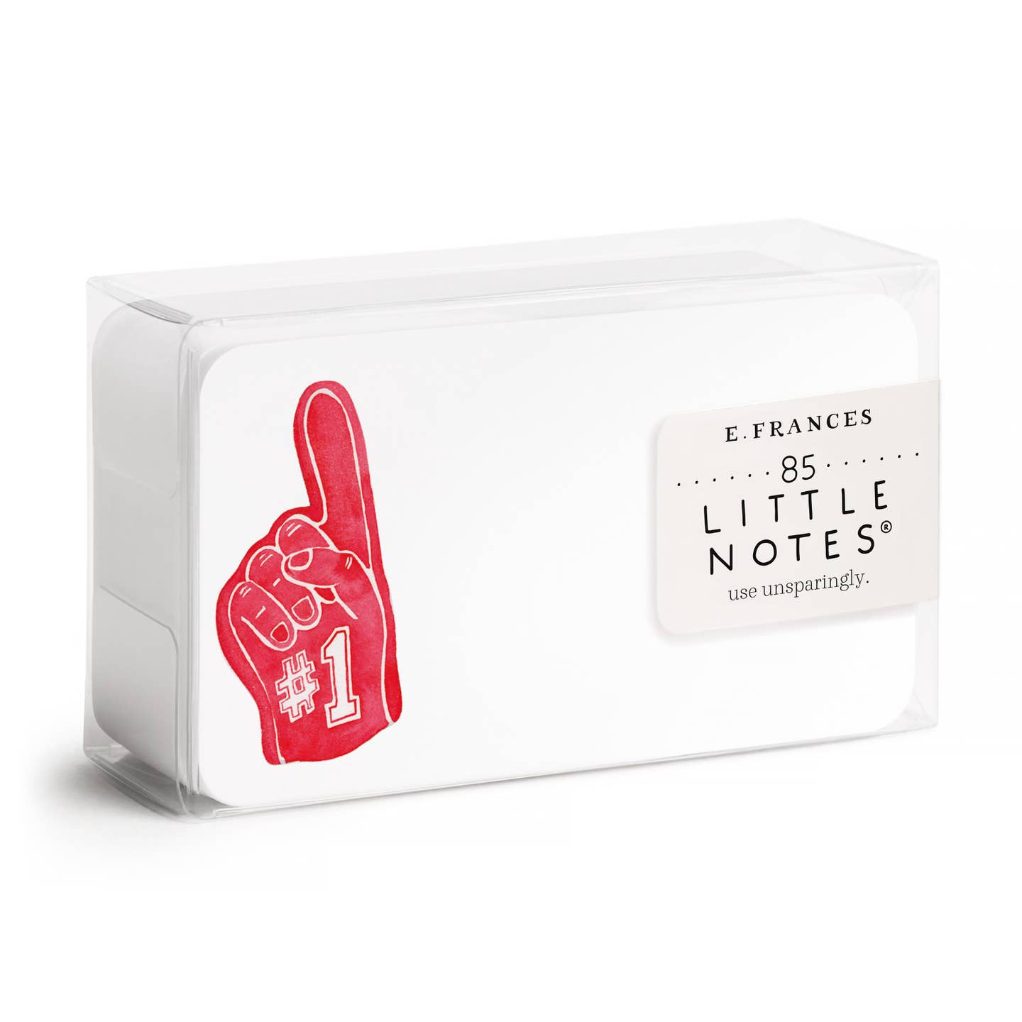 White box of E. Frances Little Notes with red foam finger design on a white background