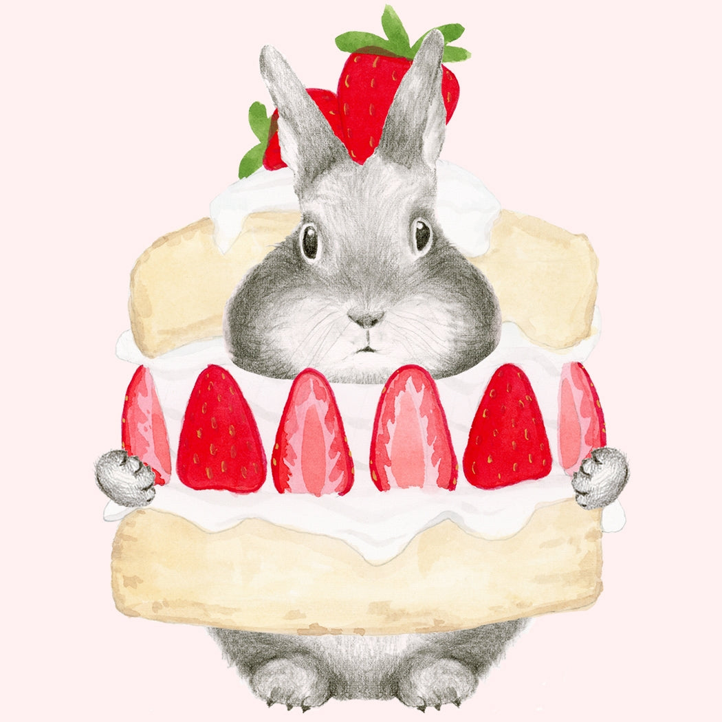 Greeting card by Dear Hancock with an illustration of a bunny in a strawberry shortcake with "Go Shorty it&