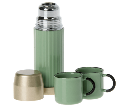 A Mini Thermos and Cups Set by Maileg on a black background.