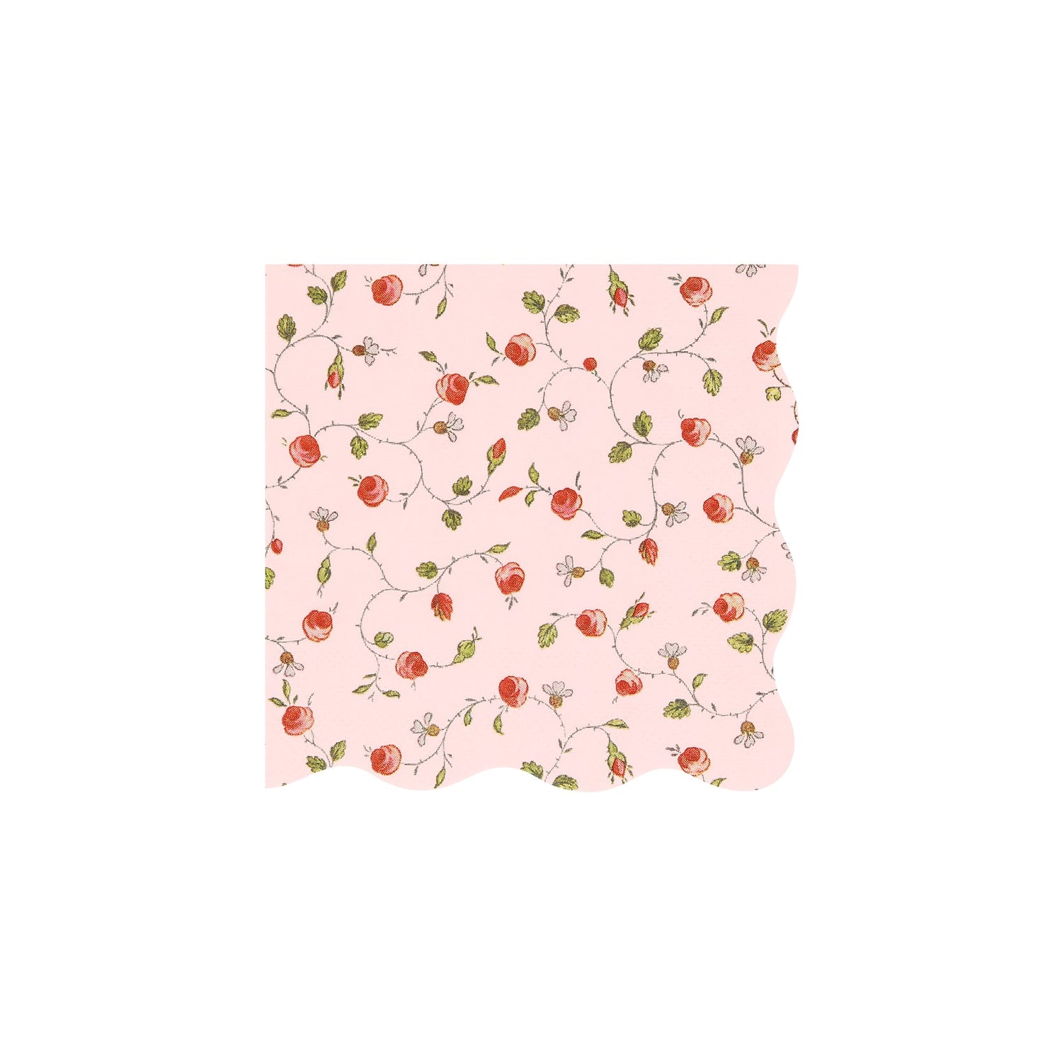 A pink Meri Meri Laduree Marie-Antoinette paper napkin with a floral pattern.