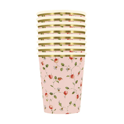 A pink Laduree Marie-Antoinette cup with a floral pattern by Meri Meri.