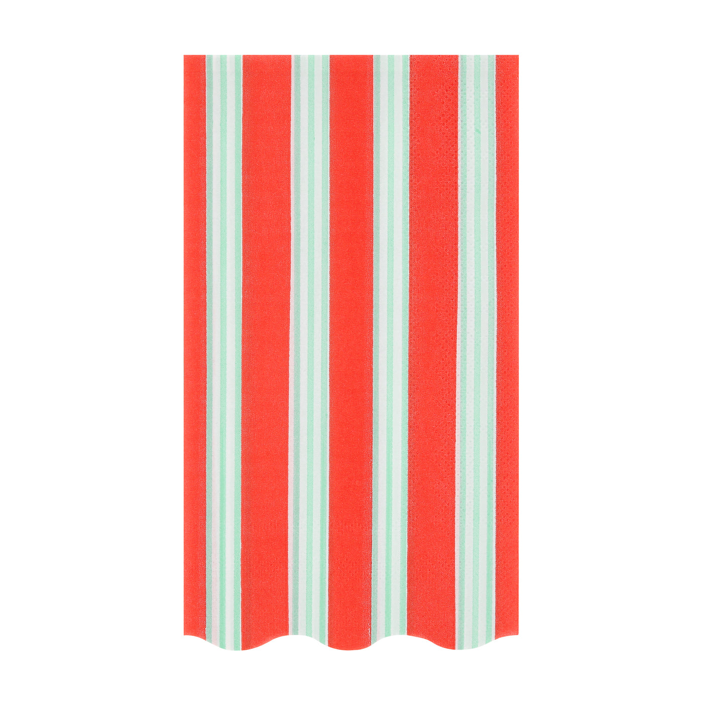 Paper napkin with red and green vertical stripes on a white background.