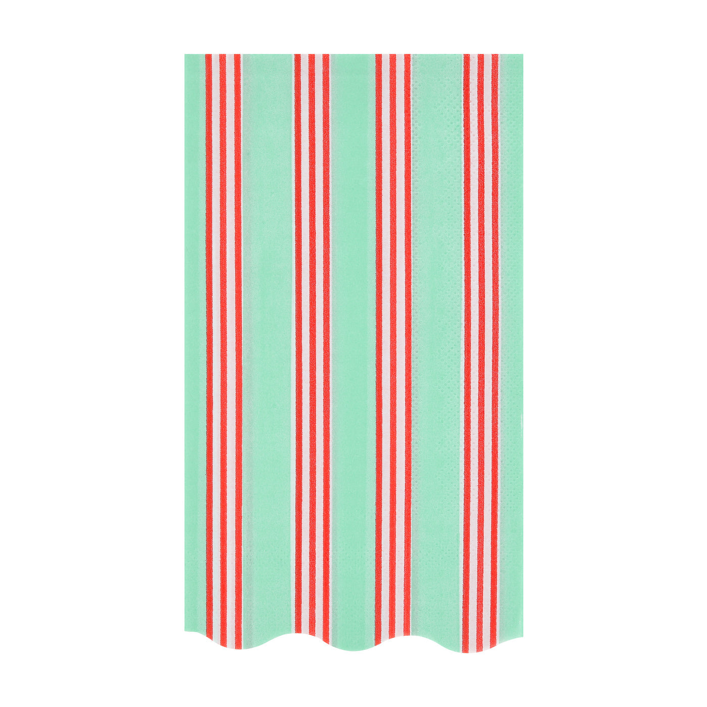 Paper napkin with red and green vertical stripes on a white background.