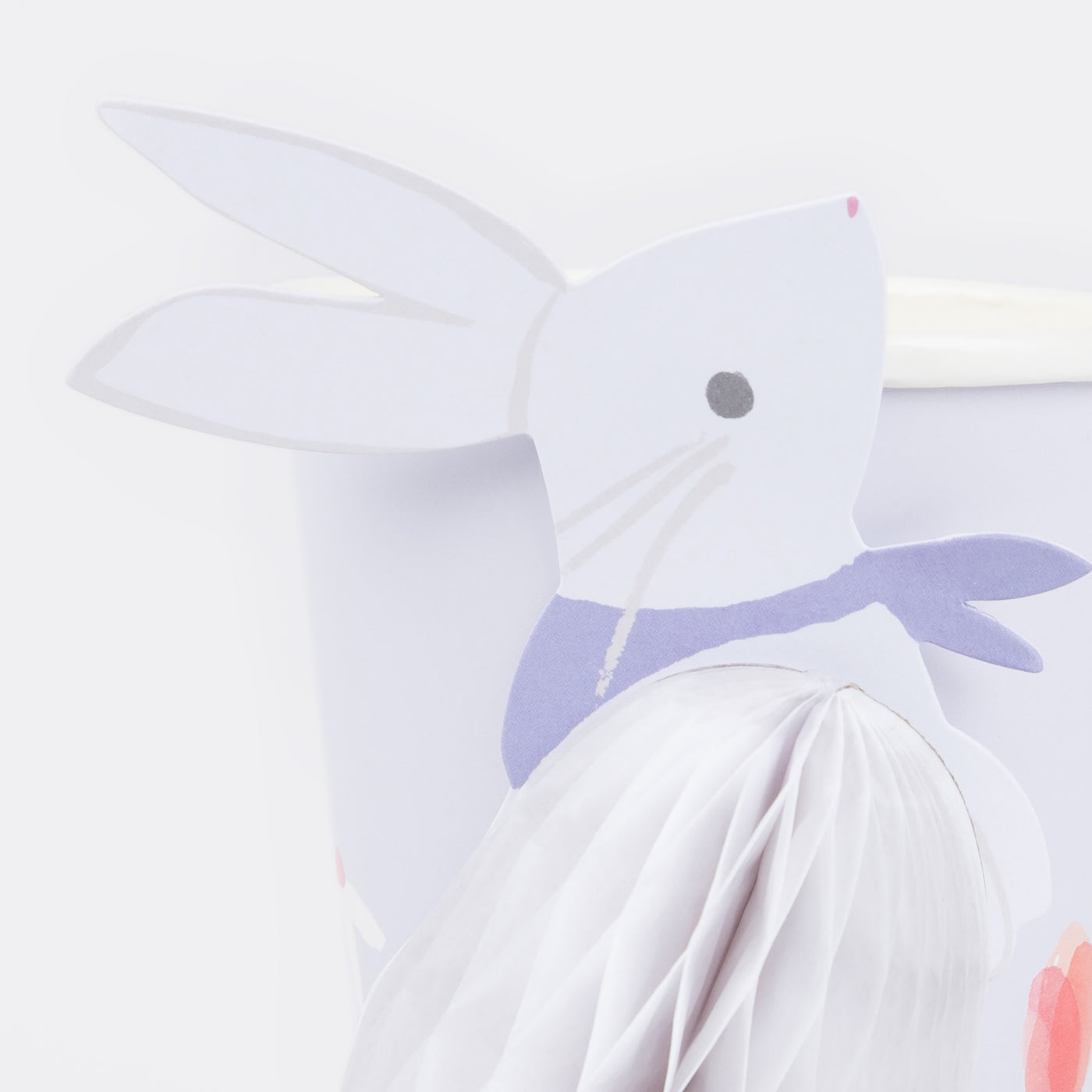 Close up of bunny face on Bunny Honeycomb cup.