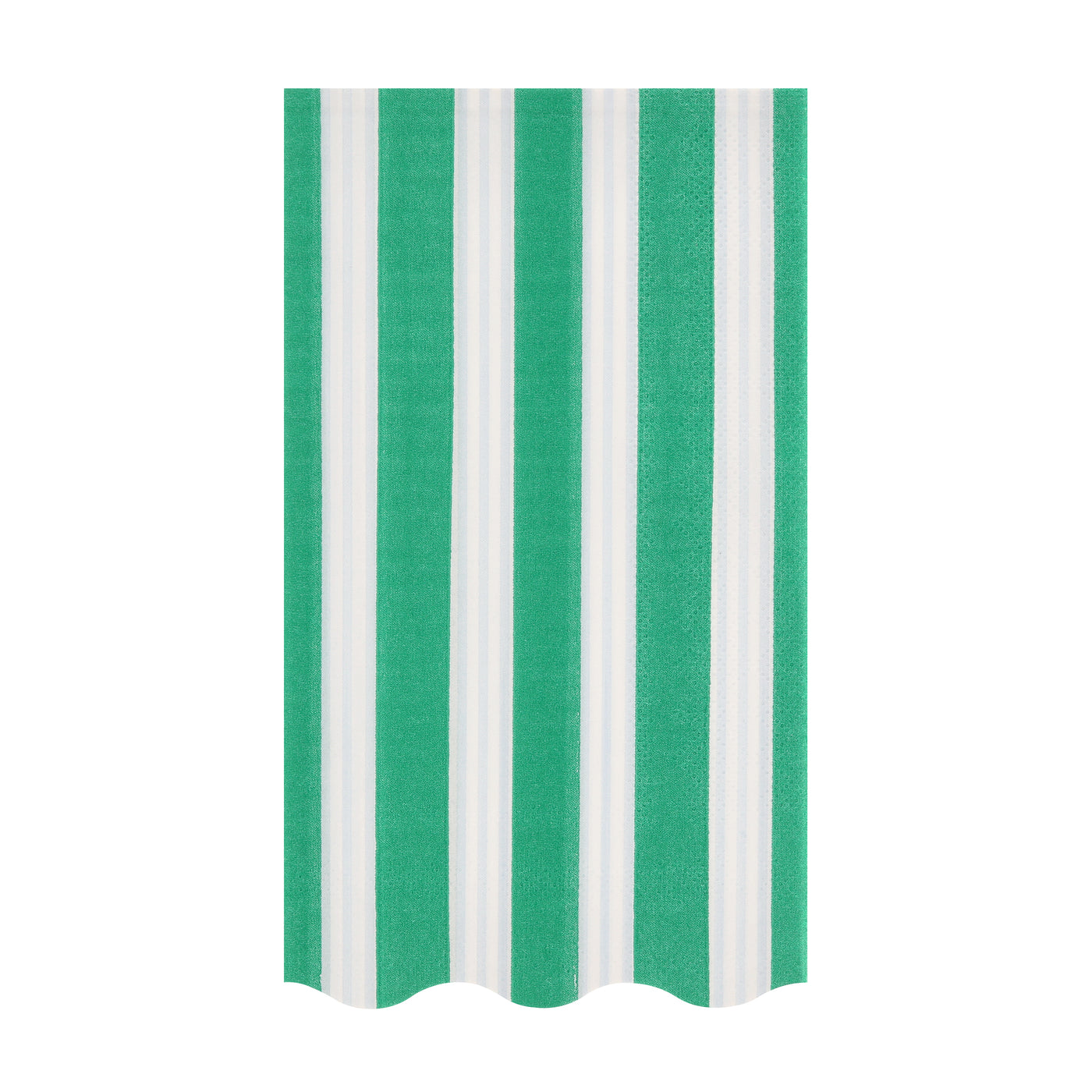 Green and white striped paper napkin on a white background.