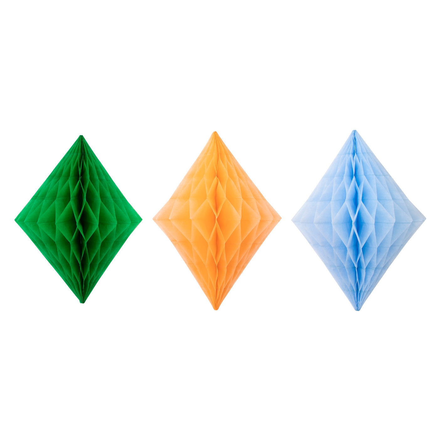 Diamond shape honeycomb in green, yellow and light blue.