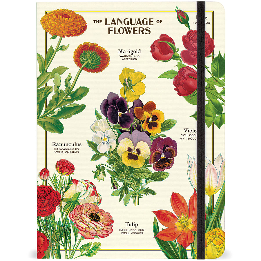 Notebook cover with floral illustrations and text on a white background