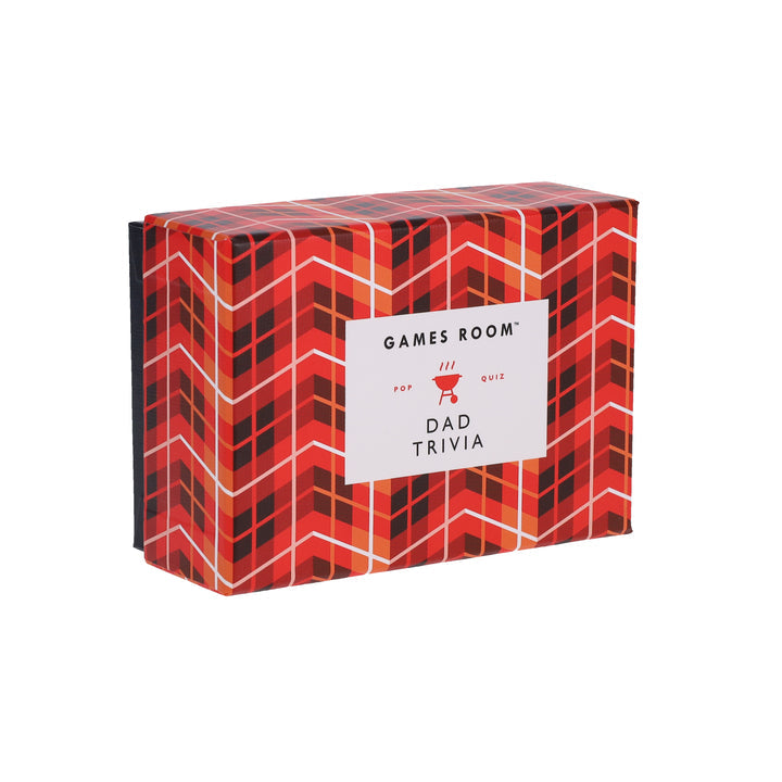 A Chronicle Books Dad Trivia box with a red and black plaid pattern.