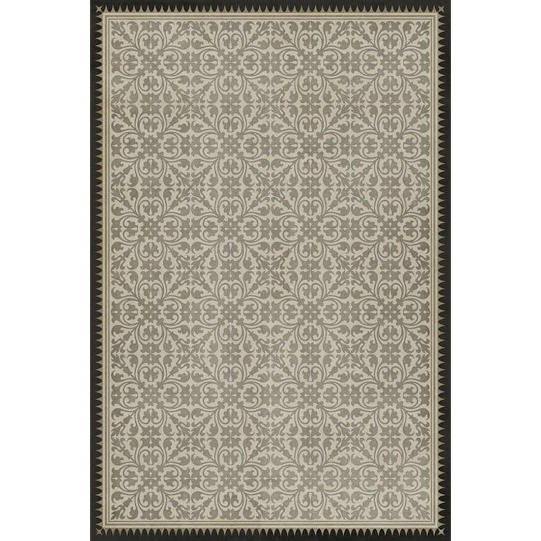 Traditional nonslip The White Knight Vinyl Rug - Pattern 21 with ornate floral design and a dark bordered edge by Spicher and Company.