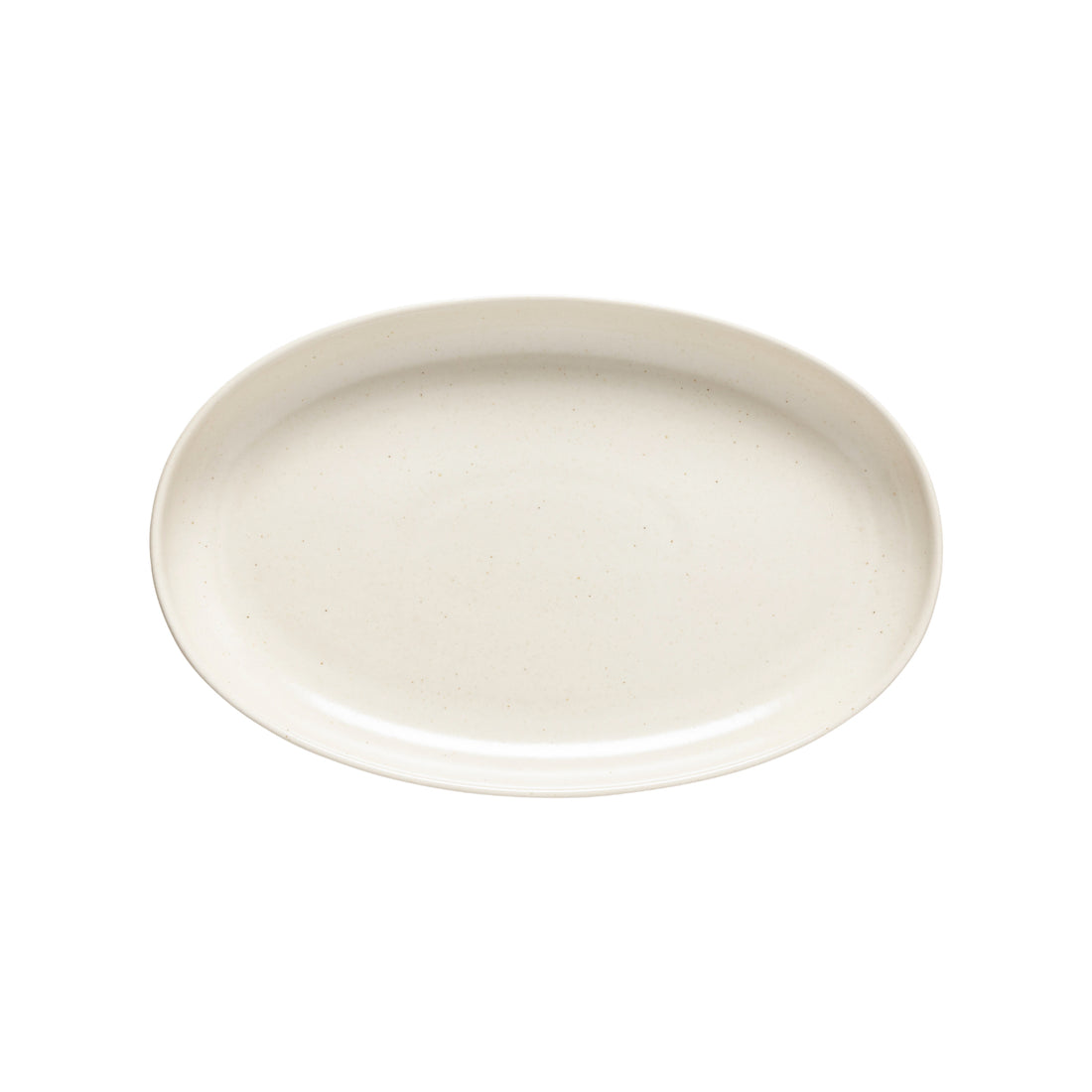 A white oval plate from the Pacifica Vanilla Serveware collection by Casafina Living on a white background, with a matte finish.