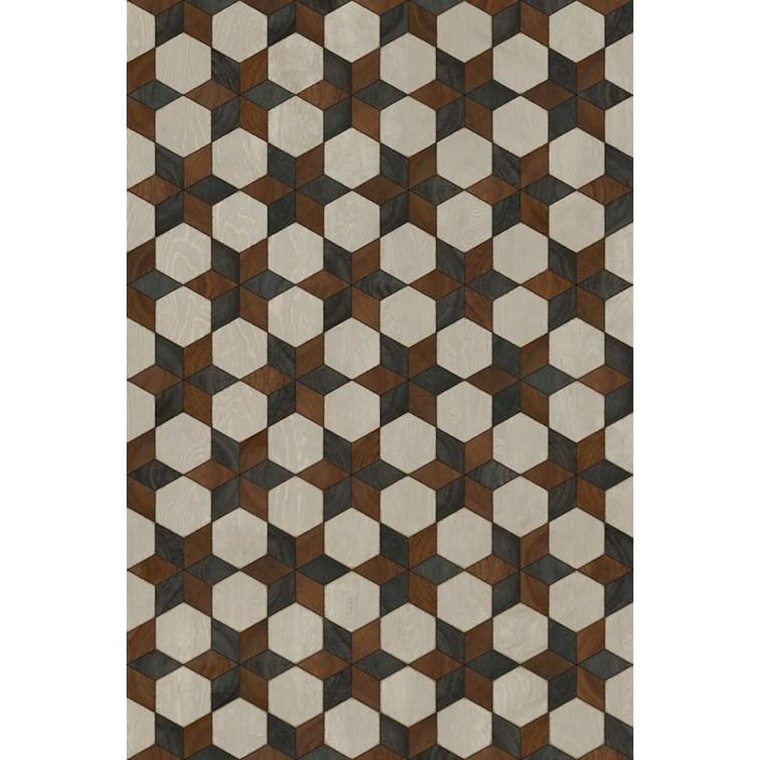 3d cube optical illusion pattern in brown and beige tones on a nonslip vintage linoleum vinyl floor cloth. --&gt; 3d cube optical illusion pattern in brown and beige tones on a nonslip Artisanry Illuminated Radio Star Vinyl Rug by Spicher and Company.