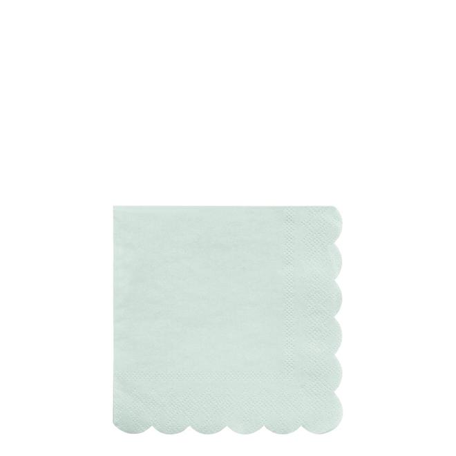 A Pale Mint Paper Napkin with a scalloped edge on a white background by Meri Meri.