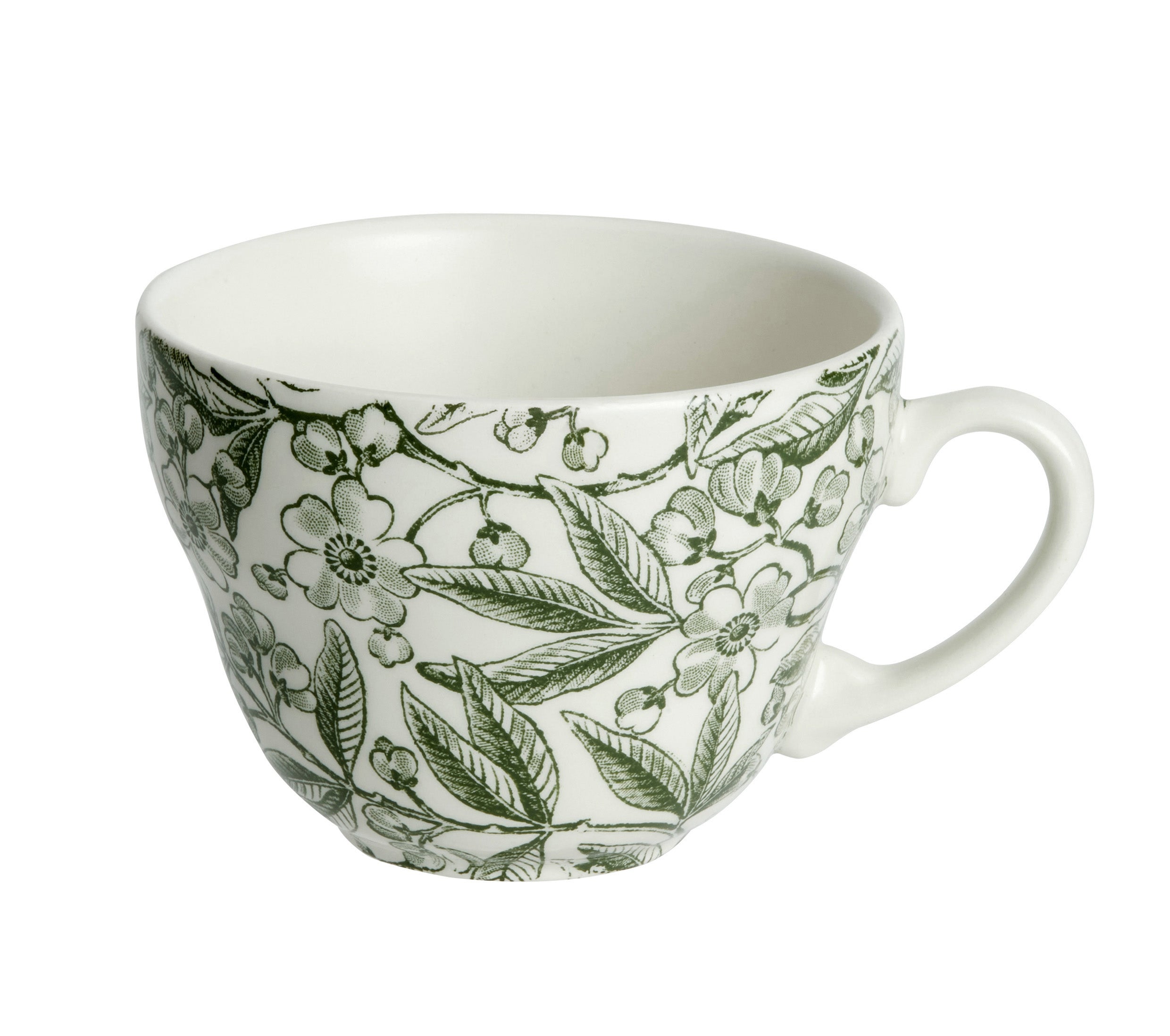 Elegant table setting with Burleigh Green Prunus Dinnerware plates and green striped tablecloth.