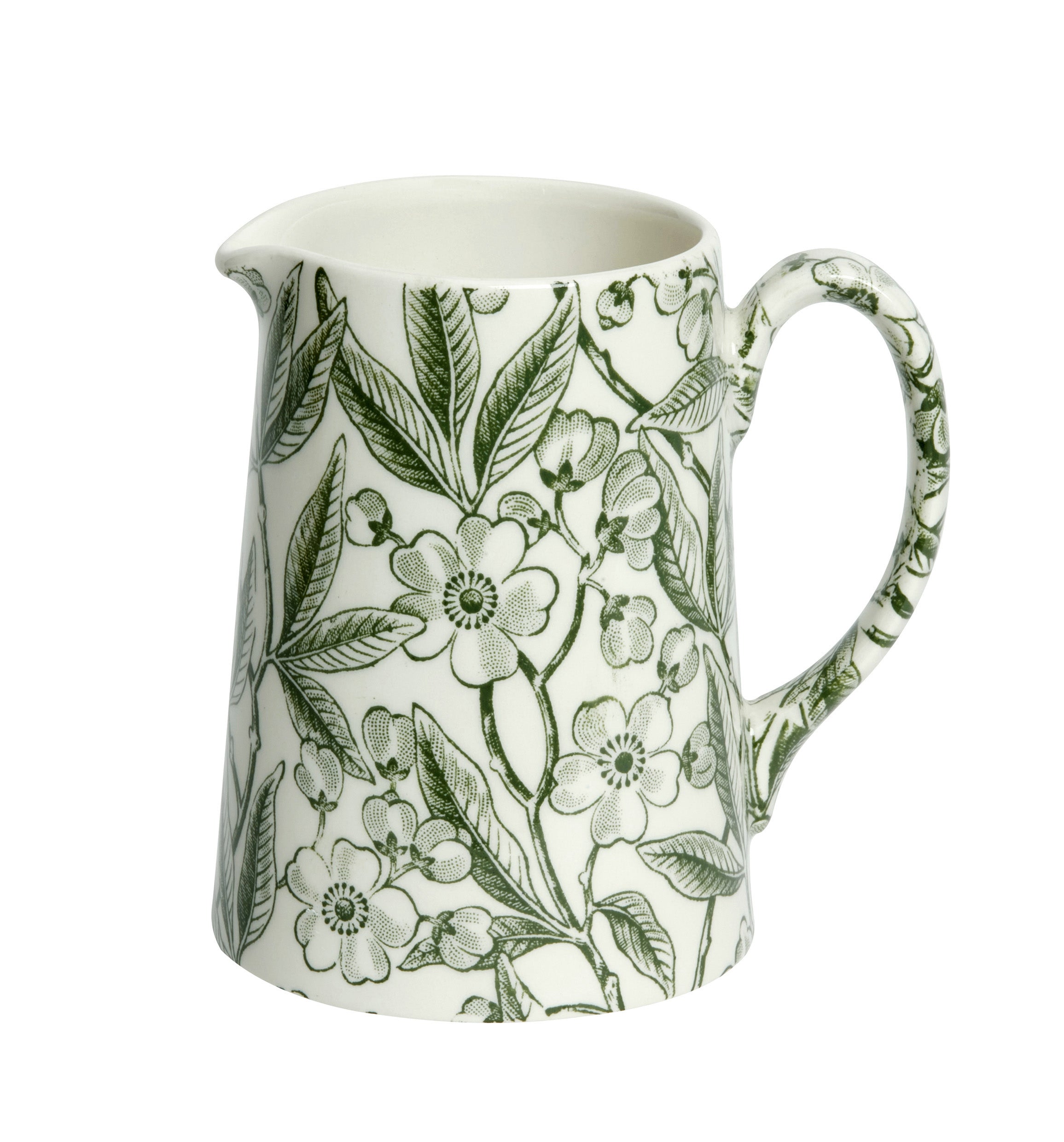 Elegant table setting with Burleigh Green Prunus Dinnerware plates and green striped tablecloth.