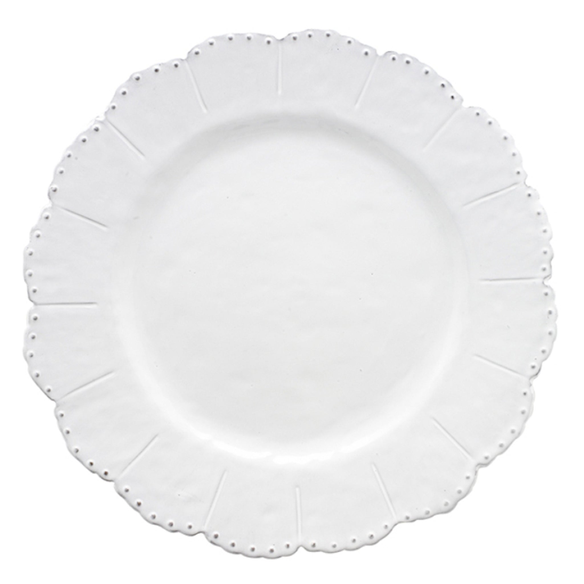 Arte Italica Bella Bianca Beaded Dinner Plate with scalloped edges and embossed detailing.