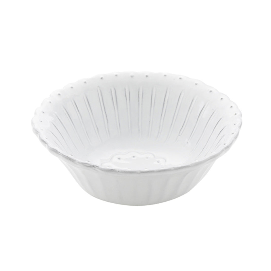 Handmade in Italy, this Arte Italica Bella Bianca Beaded Cereal Bowl features a fluted exterior design on a white background.