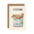 A Catatonic Card from Hester & Cook, a cat-themed greeting card for gin lovers, featuring an adorable illustration of a cat resting on the ice of a cocktail.