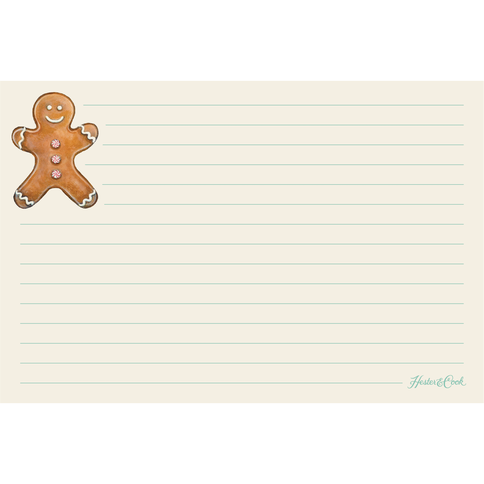 An image of a lined Hester & Cook Gingerbread Man Recipe Card, perfect for recipes.