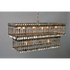 Double Tier Rectangular Spoondelier with multiple reflective pendants against a gray background by Hester & Cook.