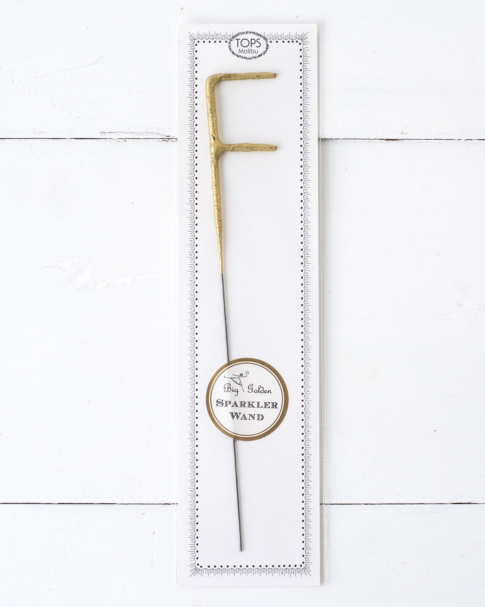 Tops Malibu gold Letter Sparkler "F" in package.