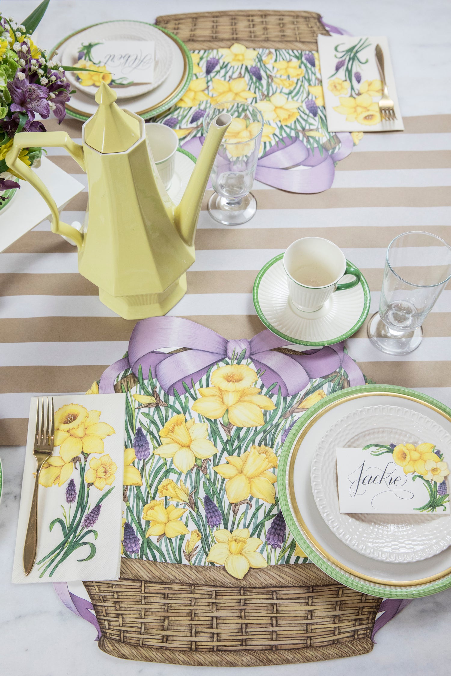 The Die-cut Daffodil Basket Placemat under an elegant Easter table setting.