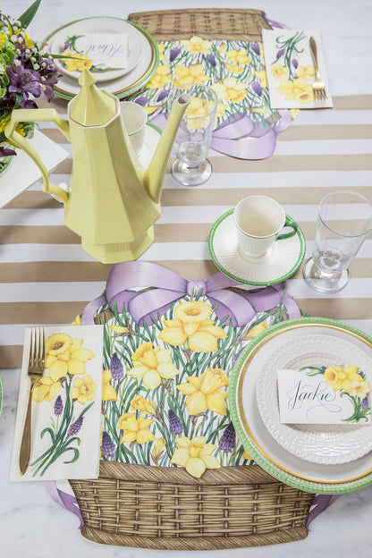 The Die-cut Daffodil Basket Placemat under an elegant Easter table setting.