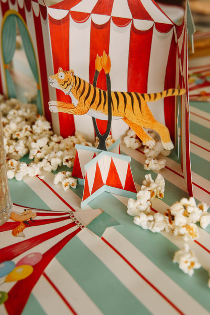 The Tiger Circus Trio Table Ornament on a circus-themed tablescape. 