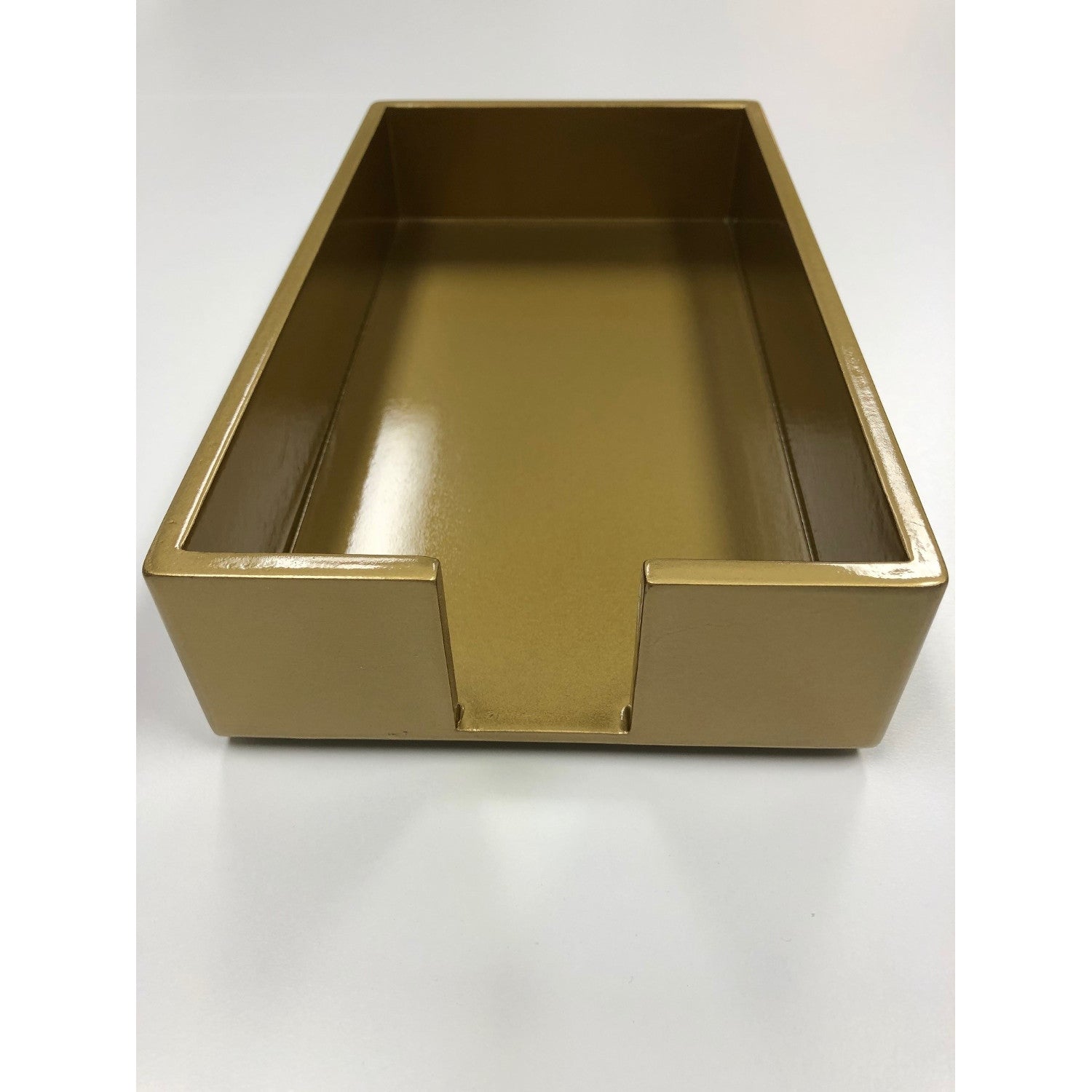 Gold lacquered guest napkin holder.