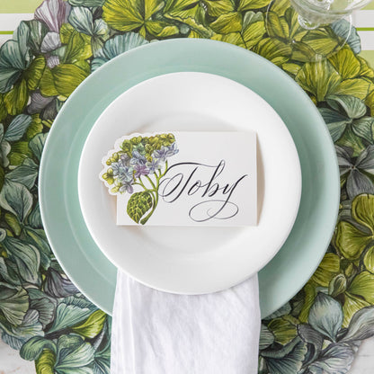 Close-up of the Die-cut Hydrangea Placemat from above, showing the floral artwork in detail.