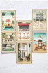 A set of six Jet Setter Flat Notes by Hester & Cook featuring various painterly scenes of luxurious vacations.