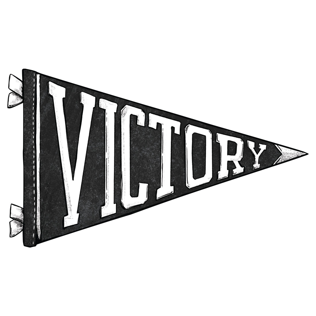 A black and white Die-cut &quot;VICTORY&quot; Pennant Placemat with white text, perfect for showcasing team spirit, by Hester &amp; Cook.