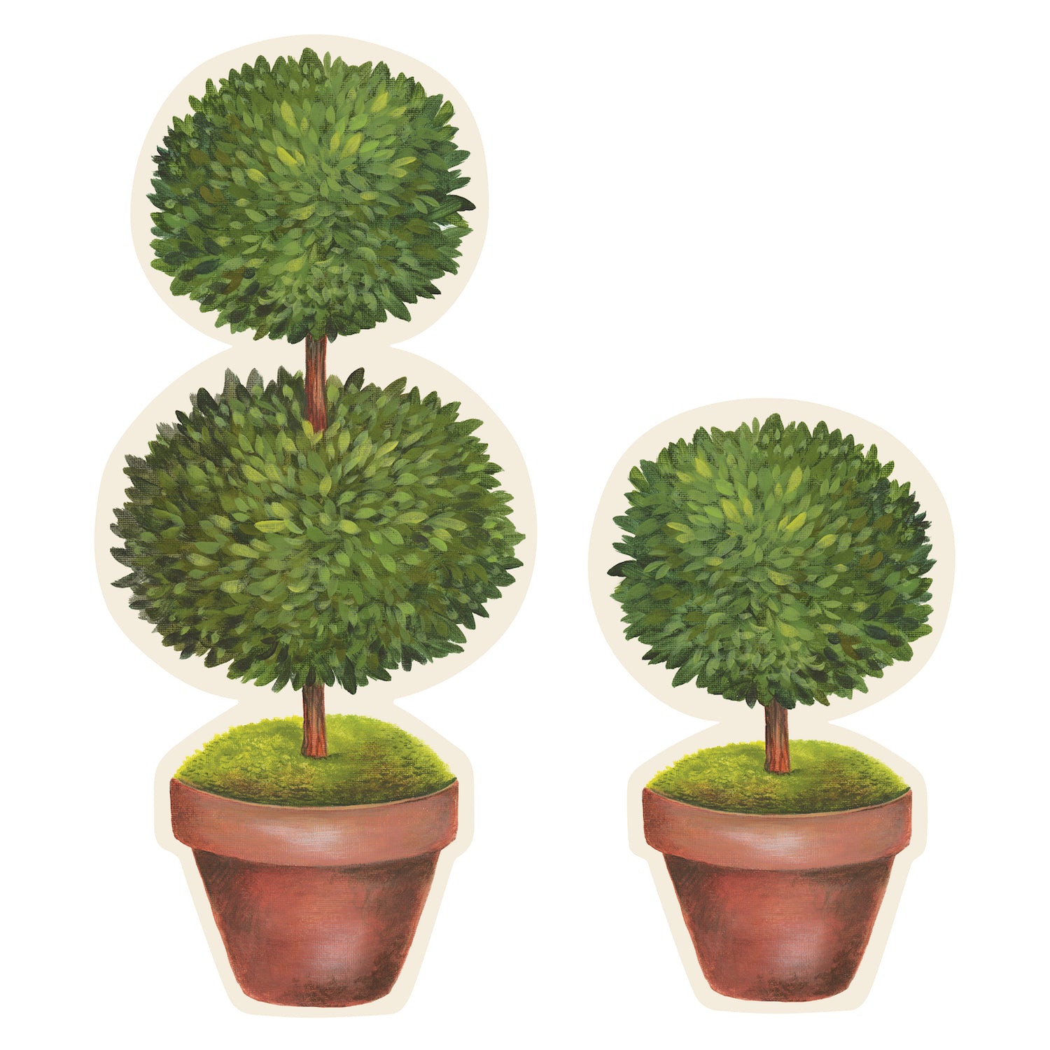 Two Die-cut Topiary Pair Placemats on a table with placemats on a white background. (Brand: Hester & Cook)