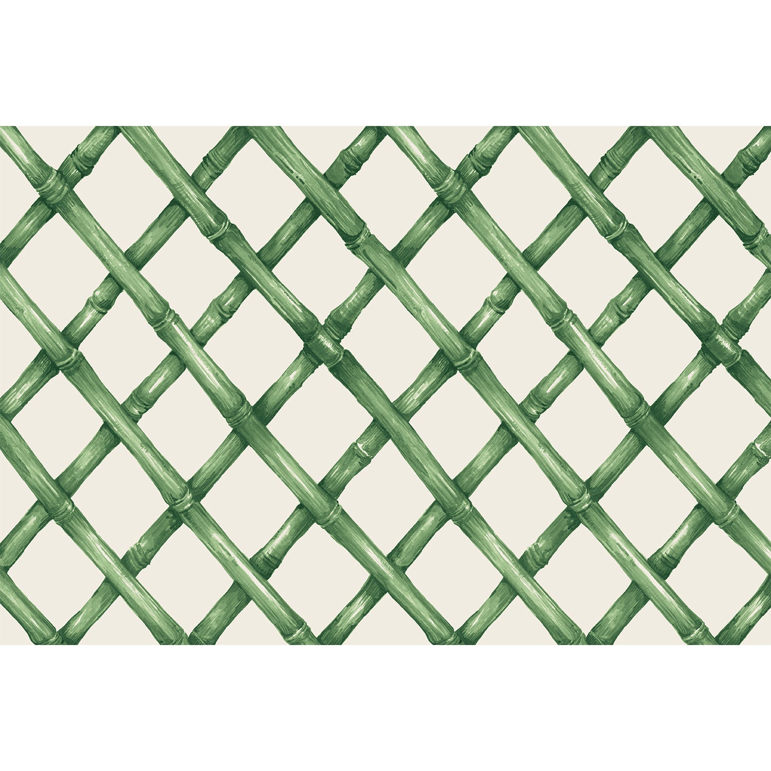 A diagonal woven bamboo pattern in deep green on a white background.