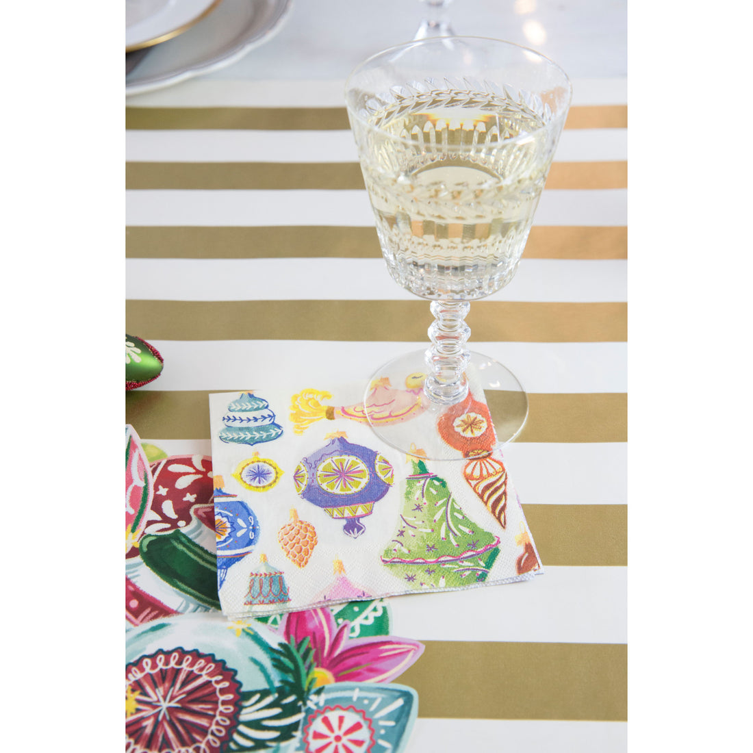 Colorful Christmas Ornaments Napkins and table setting vector | price 1 credit USD $1.
