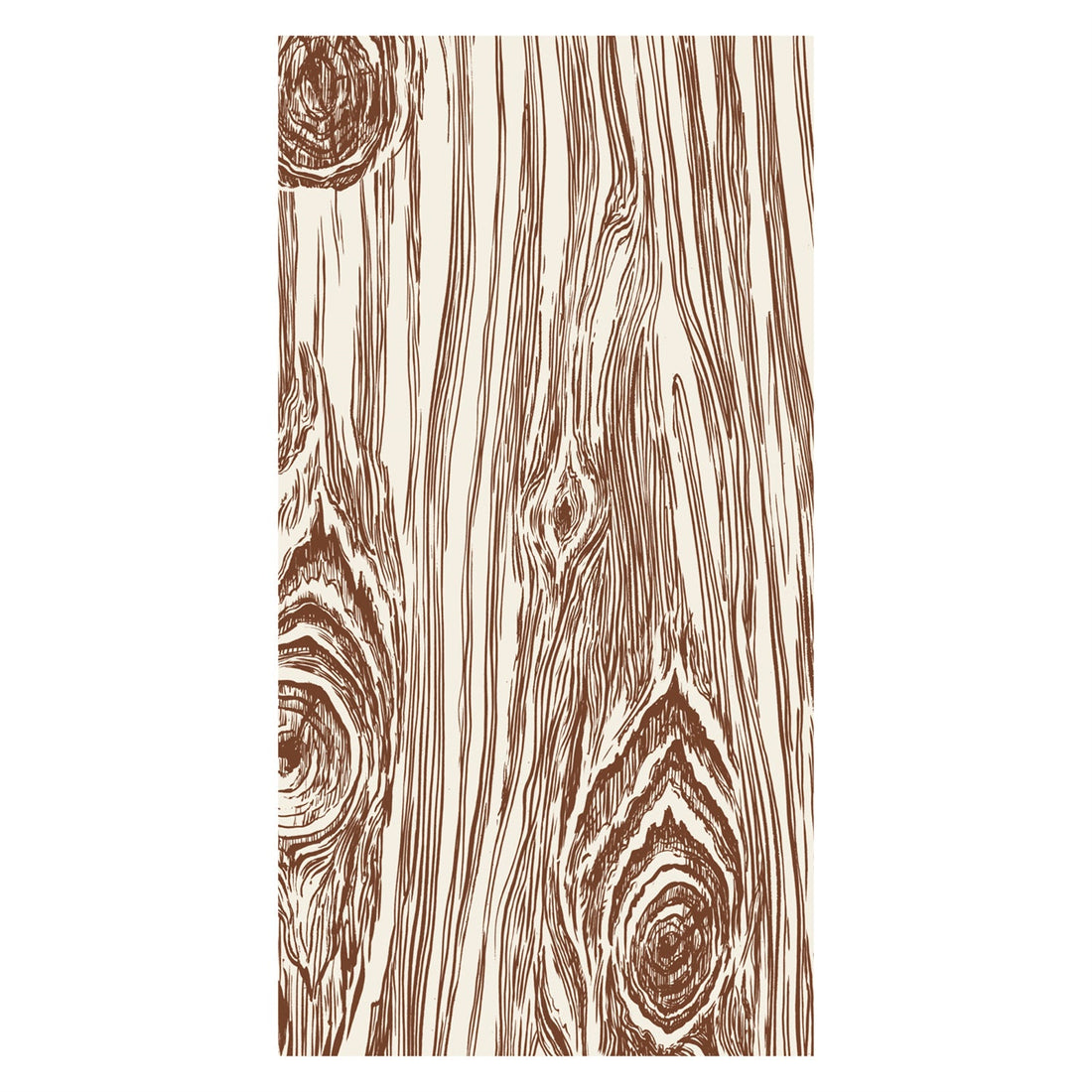 A rectangle guest napkin featuring illustrated wood grain line art in brown over a white background.