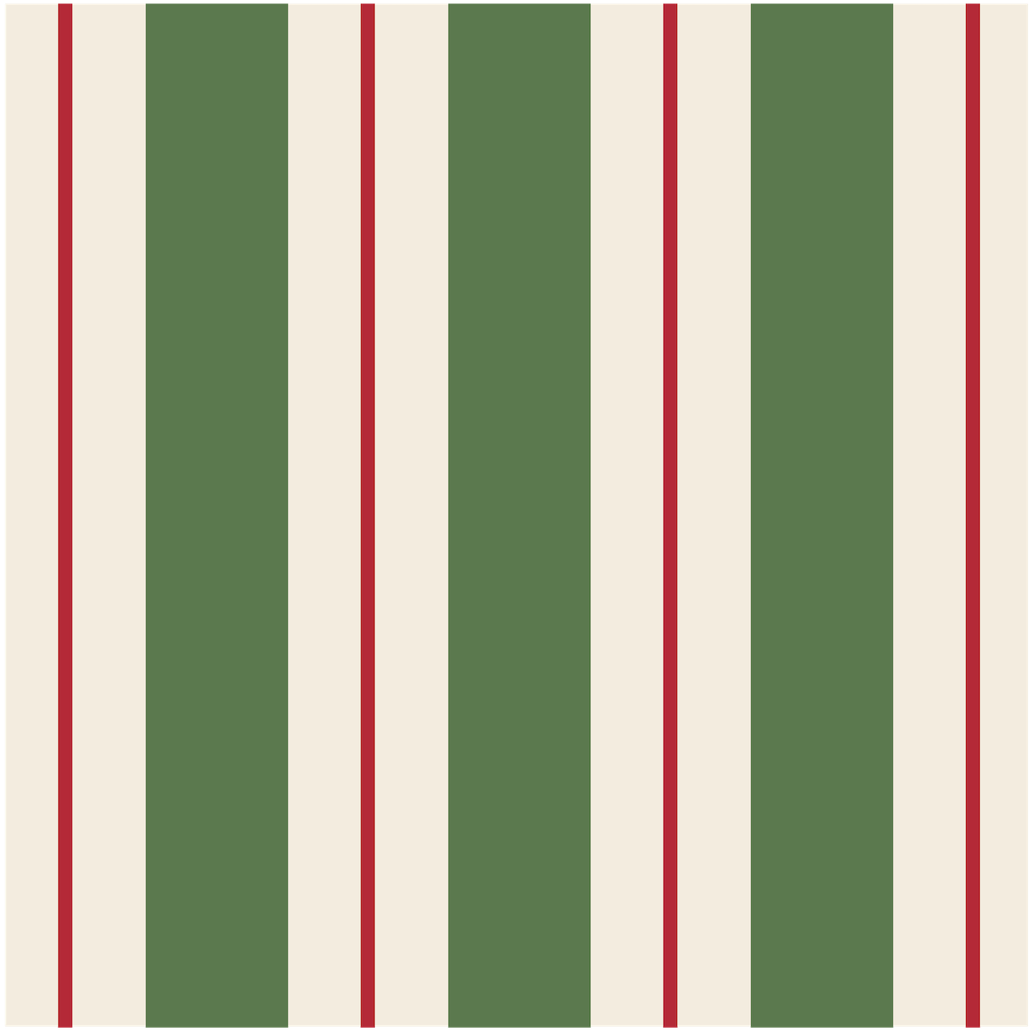 A square cocktail napkin featuring vertical dark green and white stripes, with a thin red line centered in each white stripe.