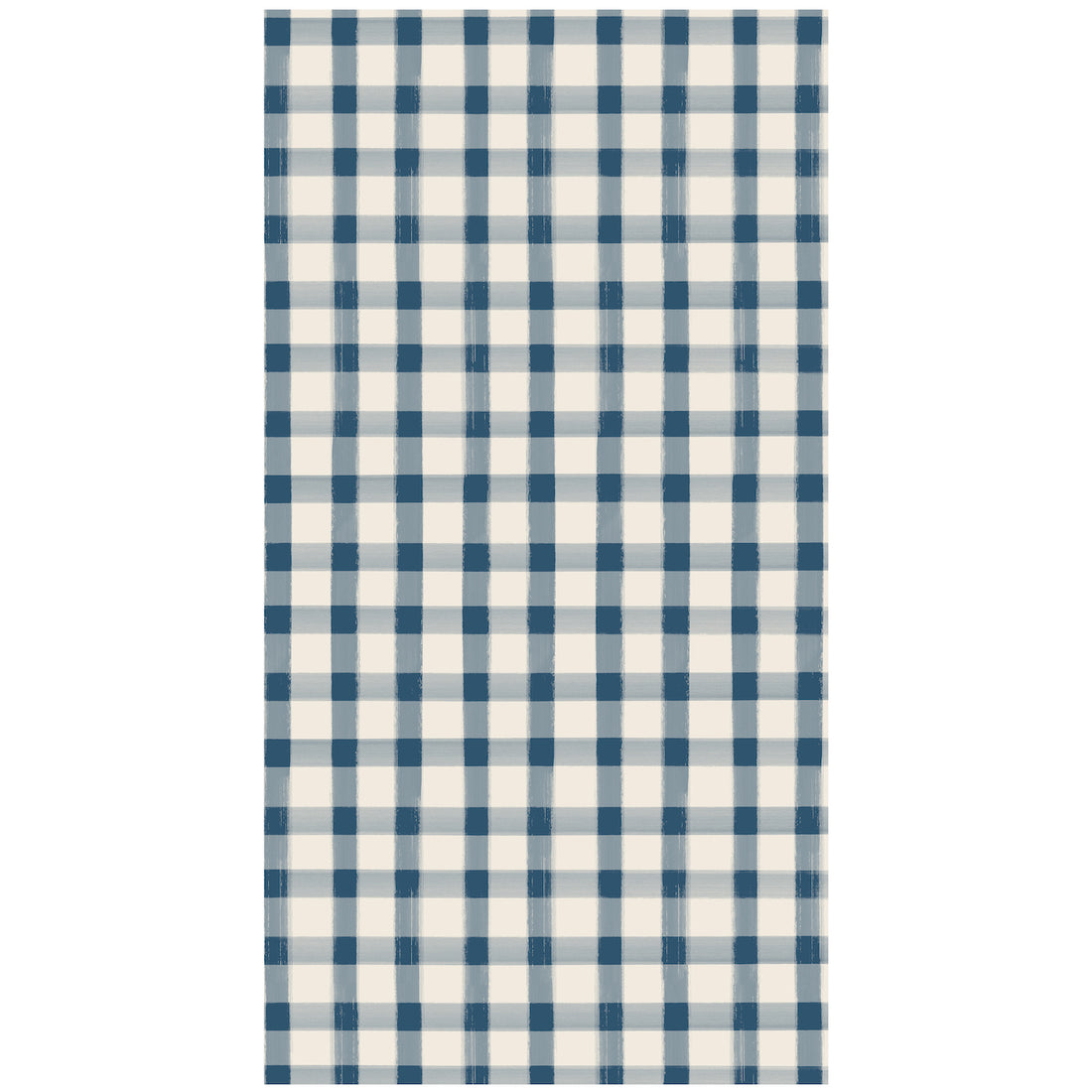 A rectangle guest napkin featuring painted gingham grid check pattern made of light blue lines intersecting at blue squares, on a white background.