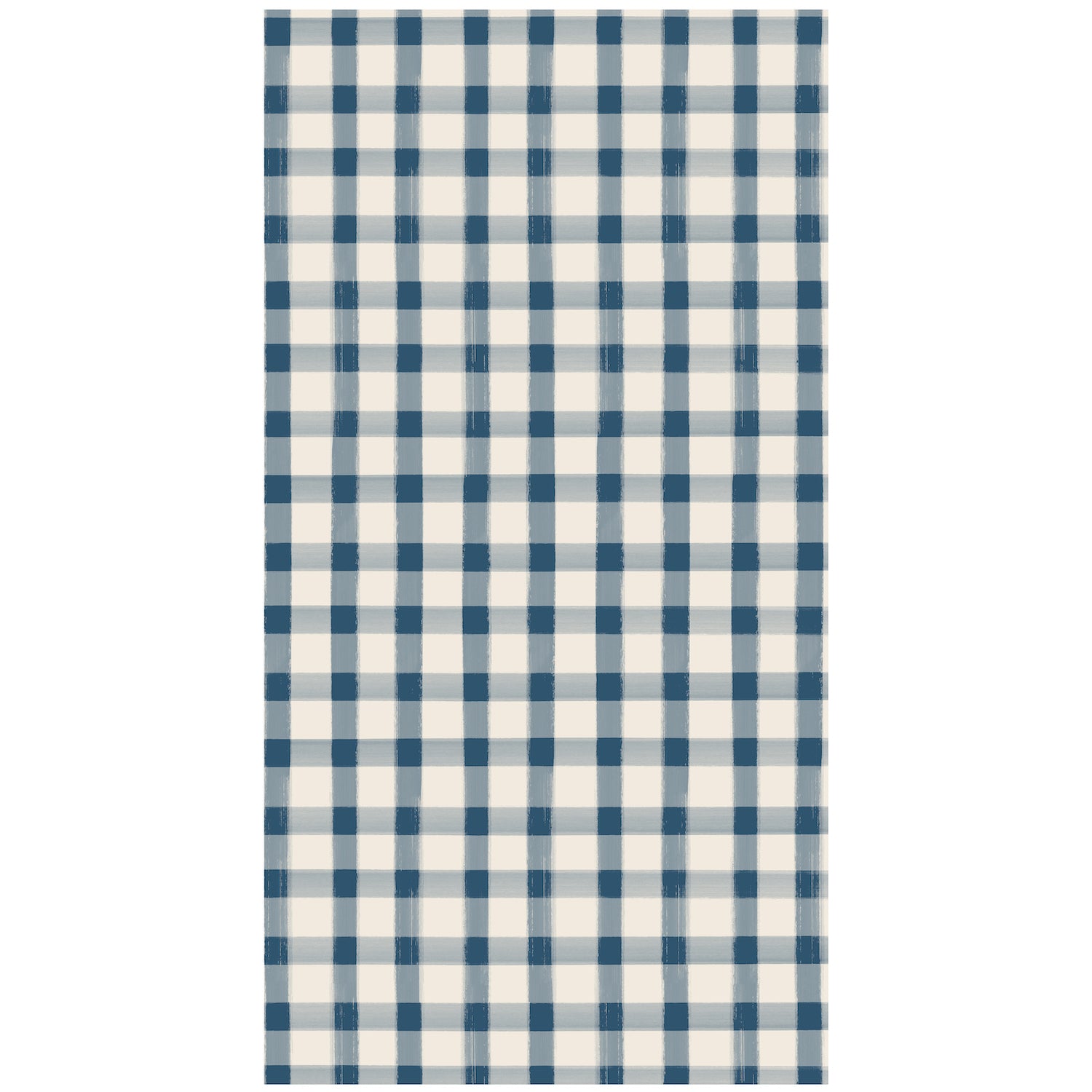 A rectangle guest napkin featuring painted gingham grid check pattern made of light blue lines intersecting at blue squares, on a white background.