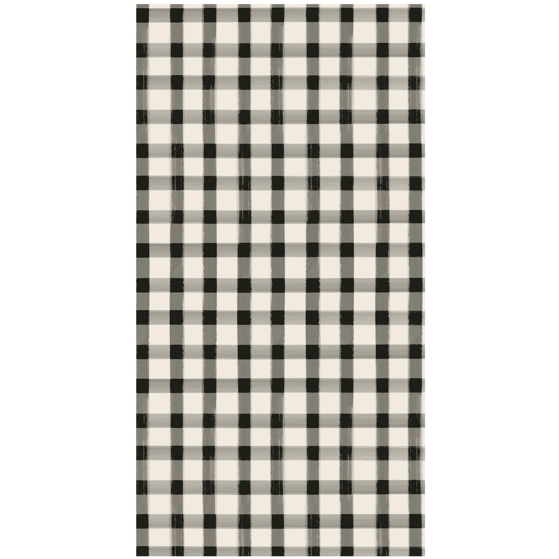 A rectangle guest napkin featuring a painted gingham grid check pattern made of gray lines intersecting at black squares, on a white background.