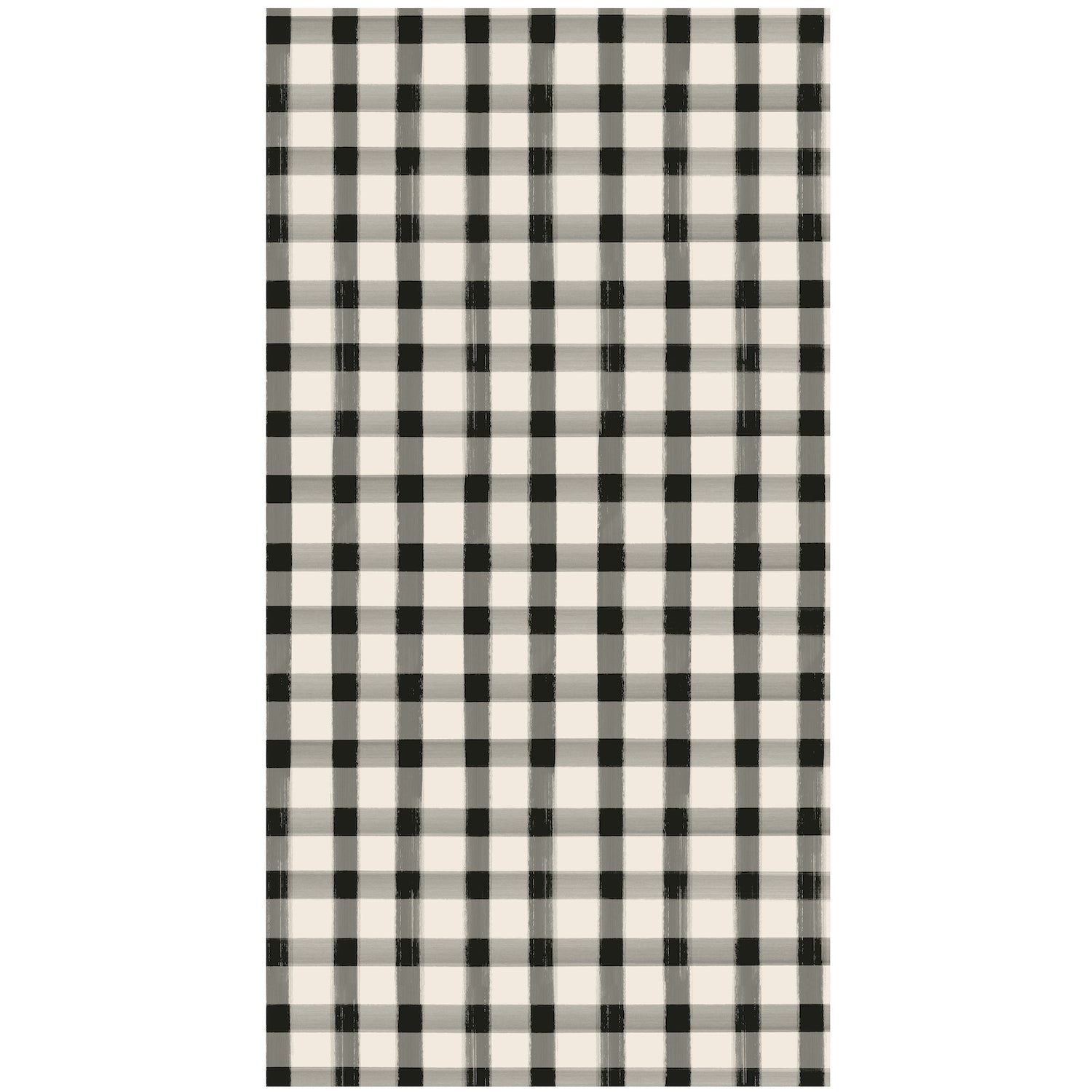 A rectangle guest napkin featuring a painted gingham grid check pattern made of gray lines intersecting at black squares, on a white background.