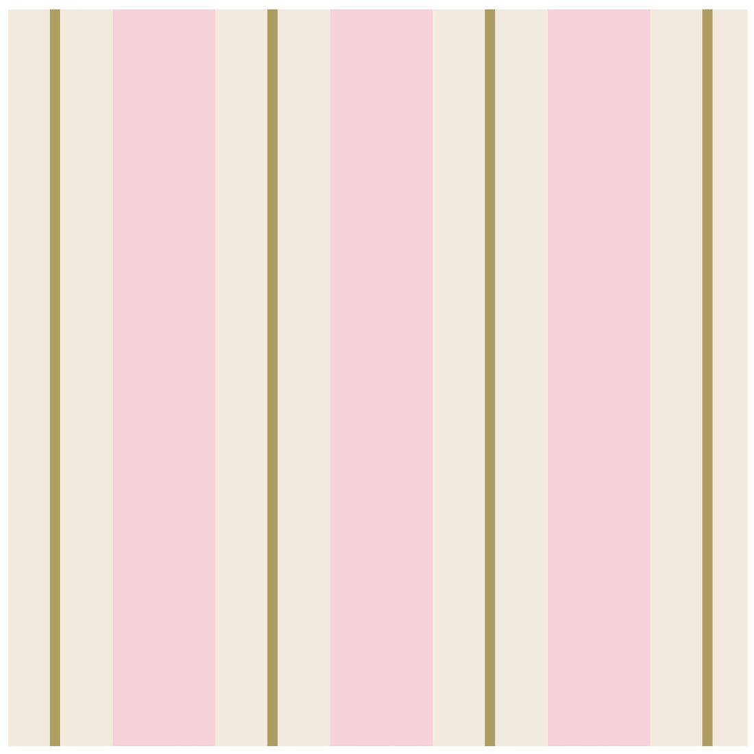 A square cocktail napkin featuring vertical pink and white stripes, with a gold line running down the center of each white stripe.