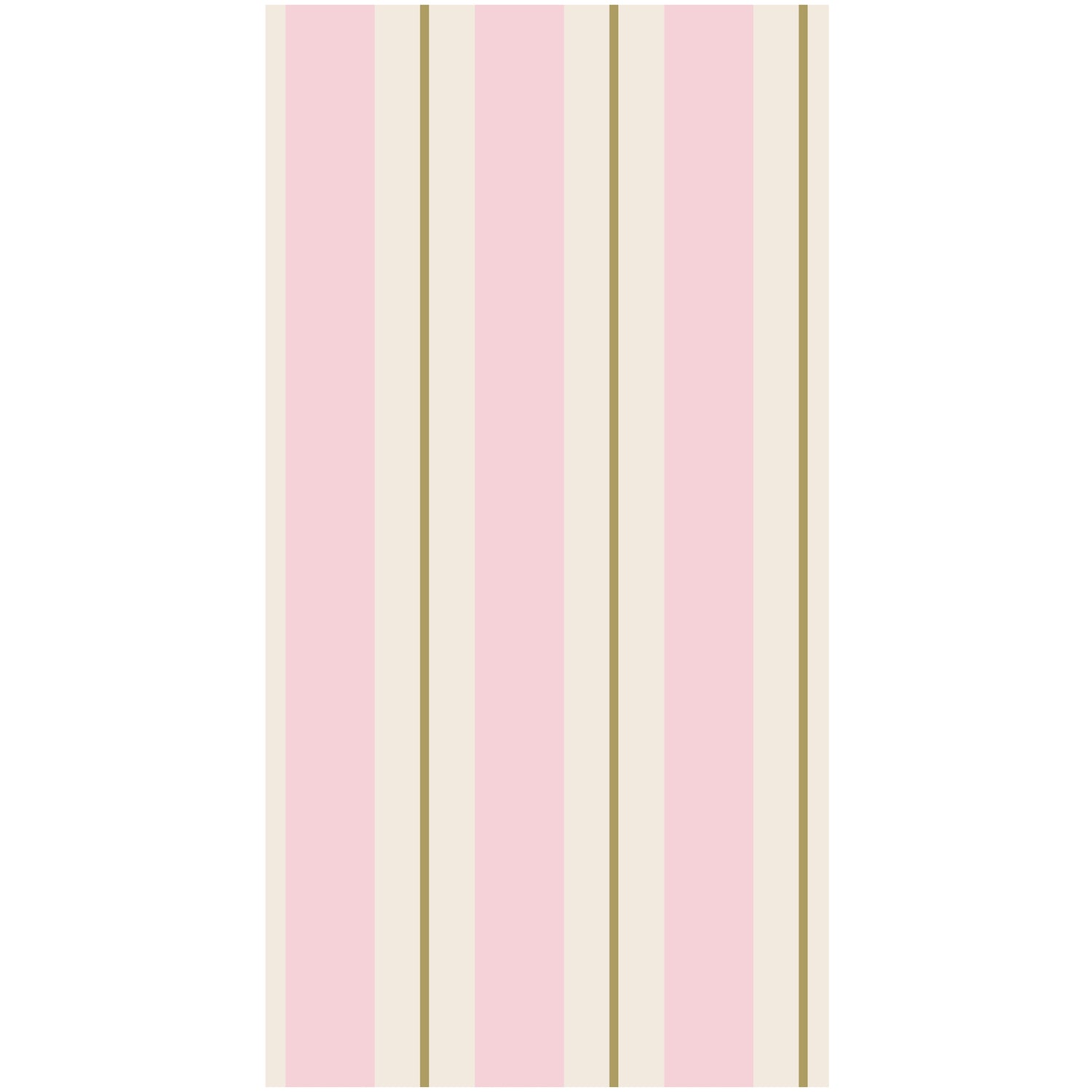 A rectangle guest napkin featuring vertical pink and white stripes, with a gold line running down the center of each white stripe.