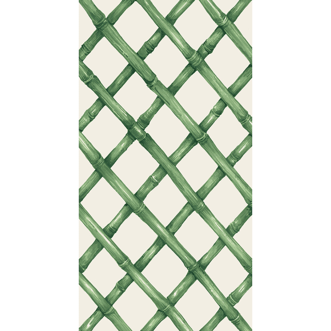 A diagonal woven bamboo pattern in monochrome green on a white background, on a rectangle guest napkin.