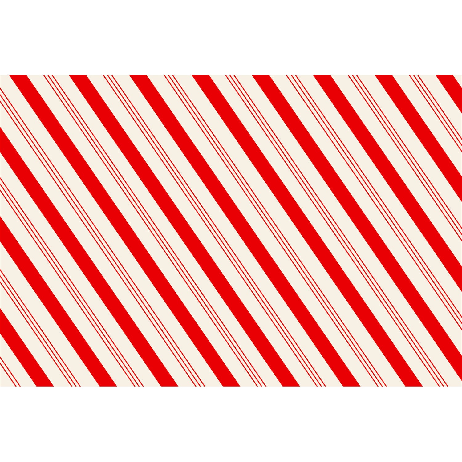 Bright red, diagonal candy cane stripes over white.