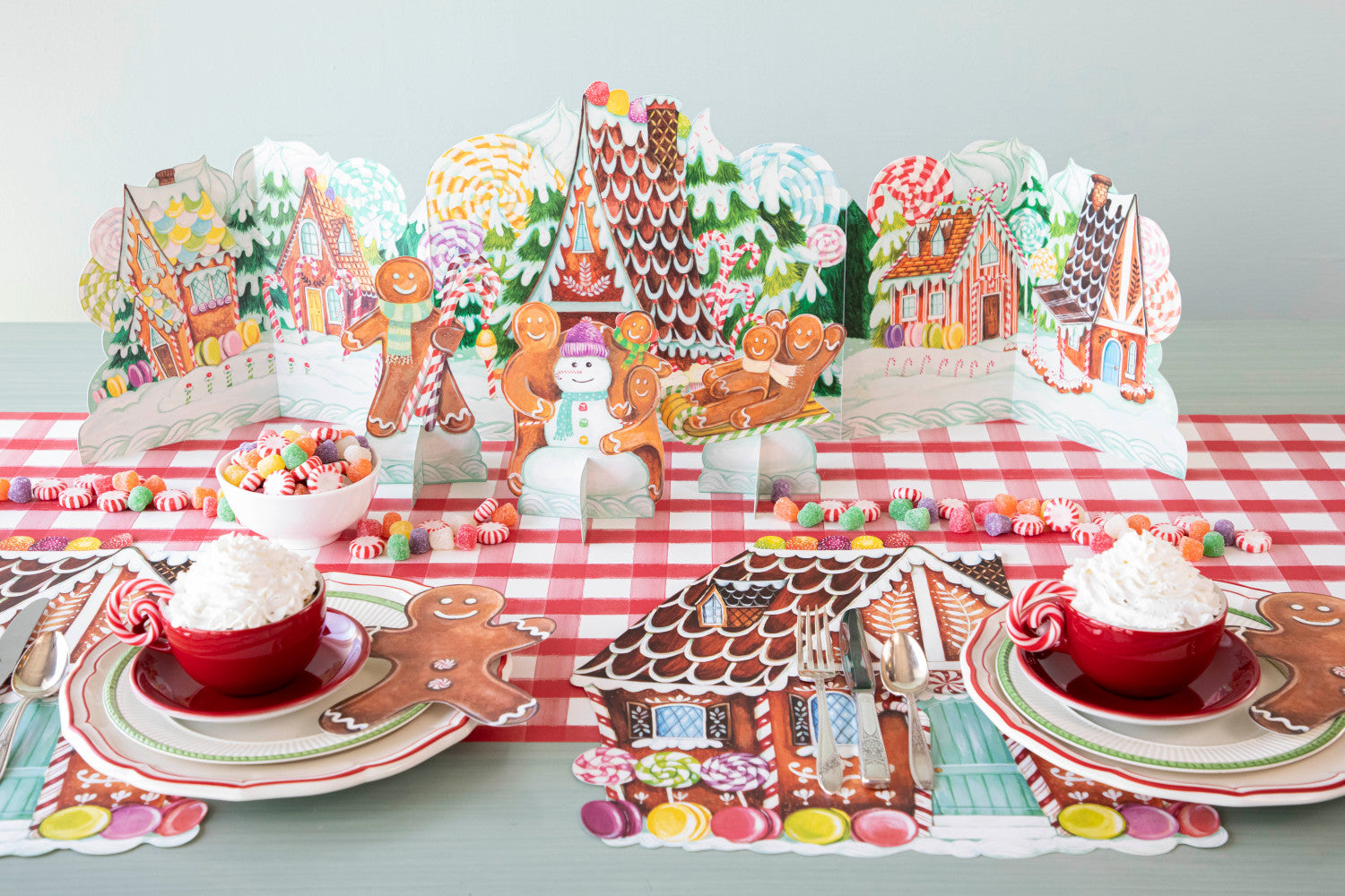 A group of Hester & Cook Gingerbread Table Ornaments centerpiece.