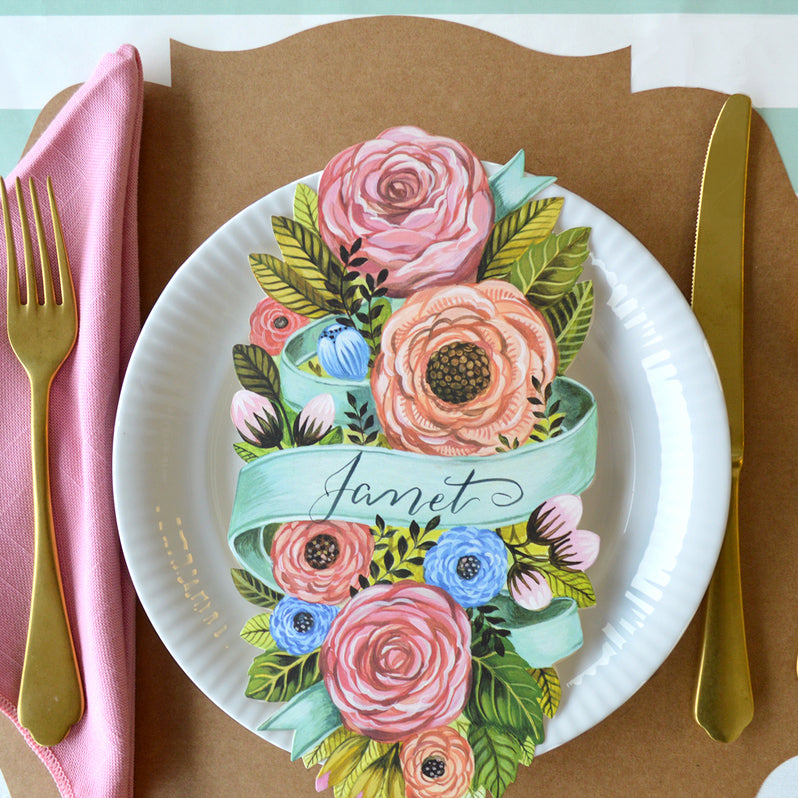 Close-up of the Die-cut Kraft French Frame Placemat under an elegant place setting.