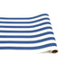 A paper roll with thick navy blue and white stripes running down the length.