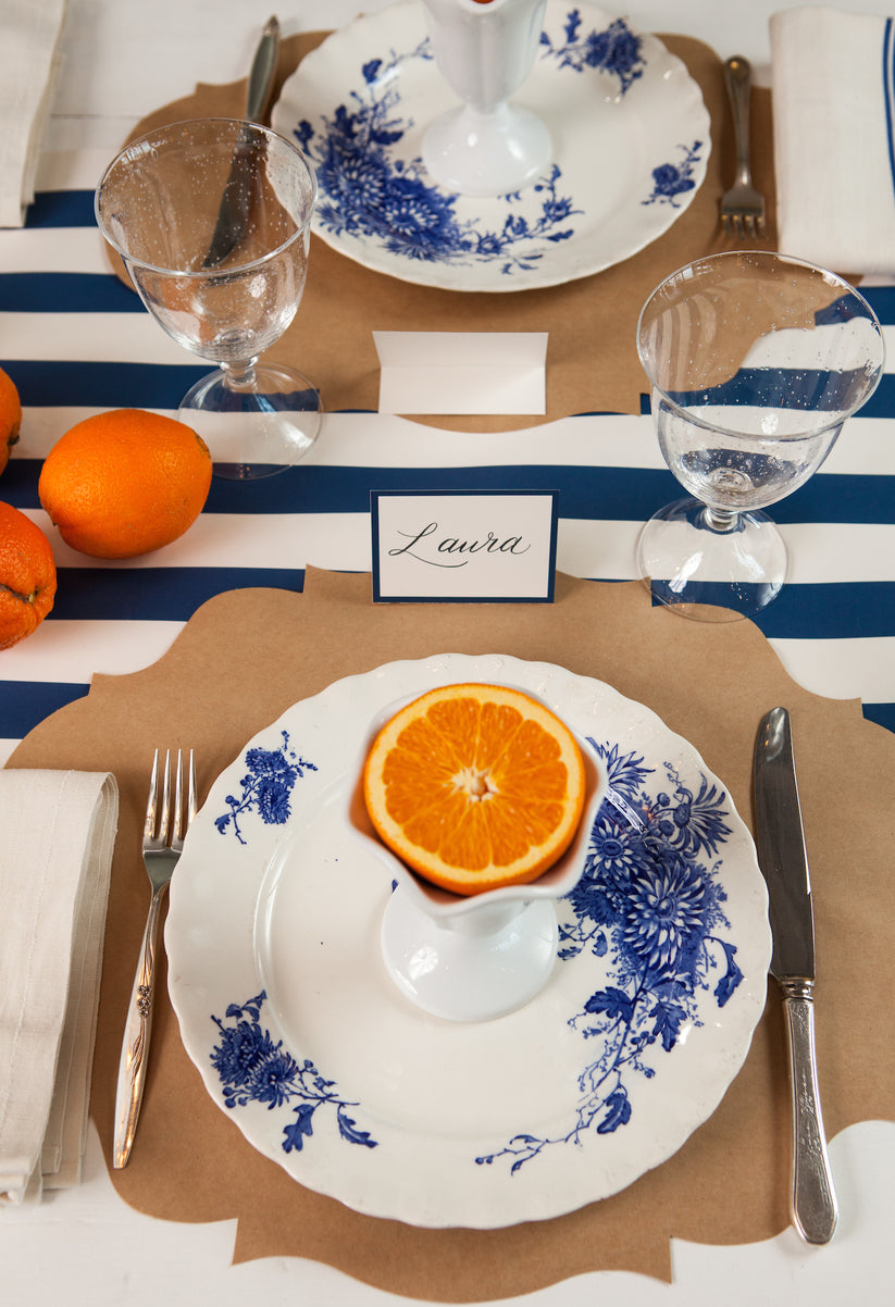 A Navy Classic Stripe Runner from Hester &amp; Cook, perfect for entertaining or as a gift wrapping alternative.