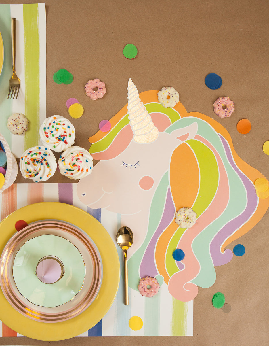 The Sorbet Painted Stripe Placemat under a fun children&